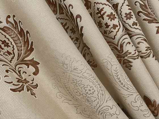 Комплект готових штор VR-Textil Льон Корона № 2059ш Бежевий з коричневим 150х270 см 2 шт (33-1058) Київ