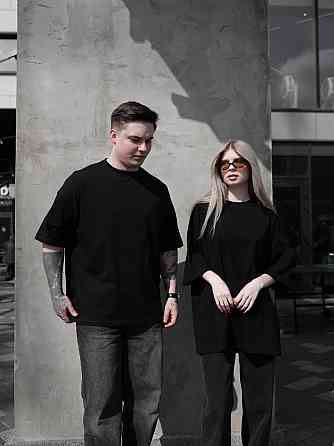 Парные футболки оверсайз(oversize) для мужа и жены, для влюбленных пар SANE черные XL Одесса