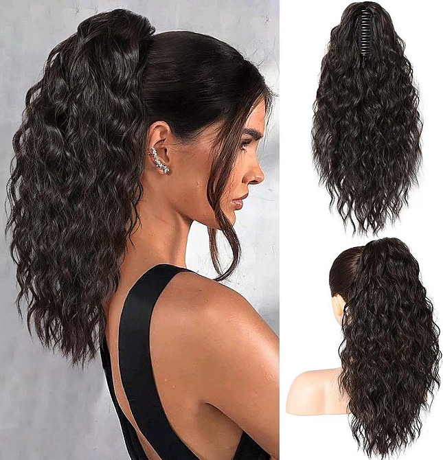 Накладний хвіст PORSMEER Ponytail 45 см Чорно-коричневий кучерявий об'ємний на крабі синтетичний Київ - фото 1