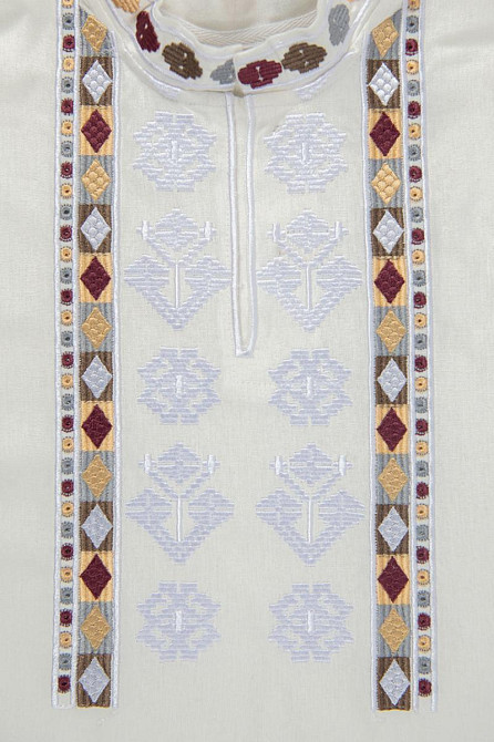 Вишиванка для хлопчиків із довгим рукавом лляна, молочна, топ Київ - фото 2