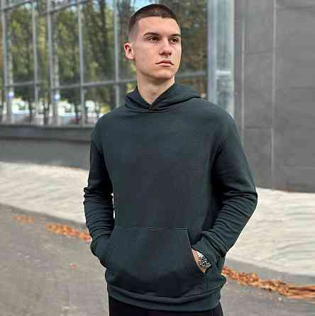 Осіннє чоловіче худі з капюшоном Pobedov 001 (трьохнитка) темно-зелене Київ