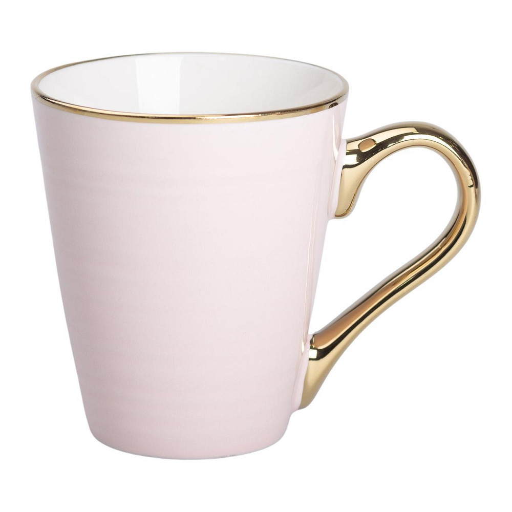 Рожева фарфоровая кружка з золотим ободком 320 мл Київ - фото 3