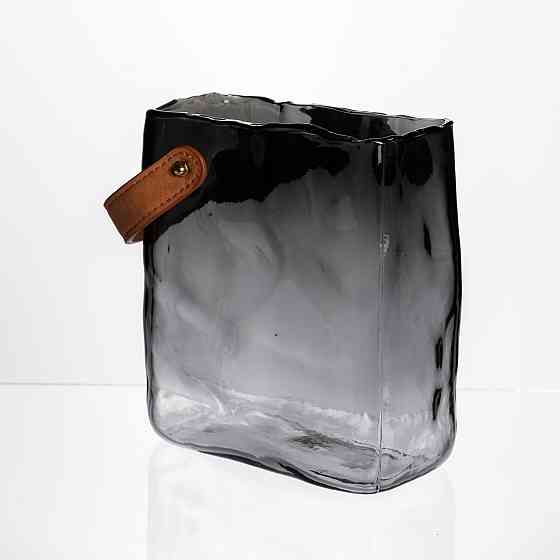 Скляна ваза сумочка з ручкою 16×8×18.5 (см) декоративна Сірий HP-19-156-2 Коломыя