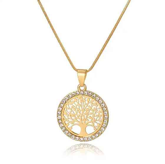 Кулон Дерево Жизни — позолоченное ожерелье с цирконием, женская цепочка 42+5 см Киев