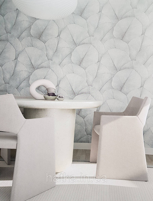 Шпалери вінілові на флізеліні Marburg Kumano 1.06х10 листя сірі бузкові зі сріблястим 3д лофт 34562 Київ - фото 1