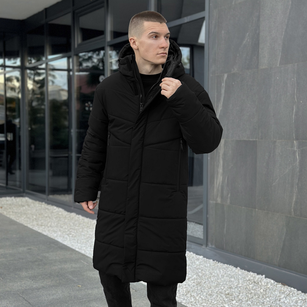 Парка зимняя мужская куртка удлиненная теплая с капюшоном Pobedov Legas черная XL Одесса - изображение 4