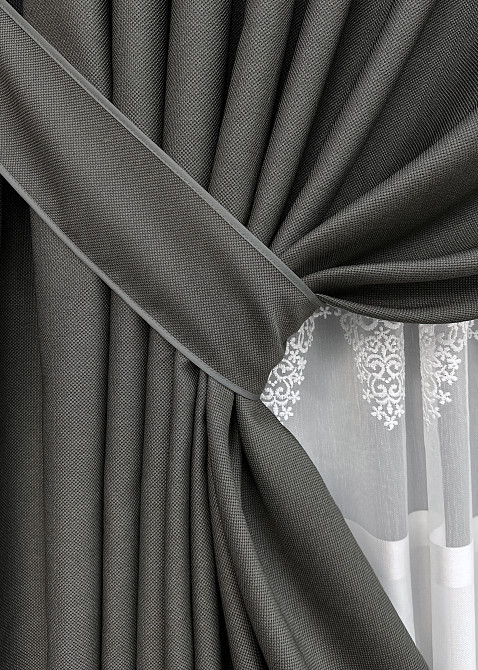 Комплект штор VR-Textil рогожка преміум TERRA LUXE 150х270 2шт і Тюль 600х270 1857ш-1704т Графітовий з білим 71-111/5 Київ - фото 4