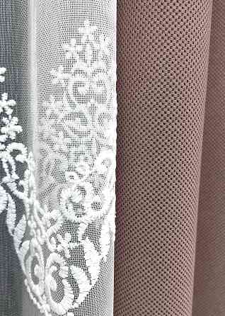 Комплект штор VR-Textil рогожка преміум TERRA LUXE 150х270 2шт і Тюль 500х270 1863ш-1704т Пудровий з білим 71-112/4 Київ