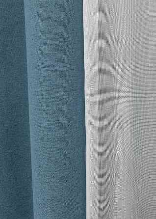 Комплект штор VR-Textil 100% блэкаут ASHEN NIGHT 150х270 2шт и Тюль 400х270 1852ш-1153т синий с белым 71-093/3 Киев