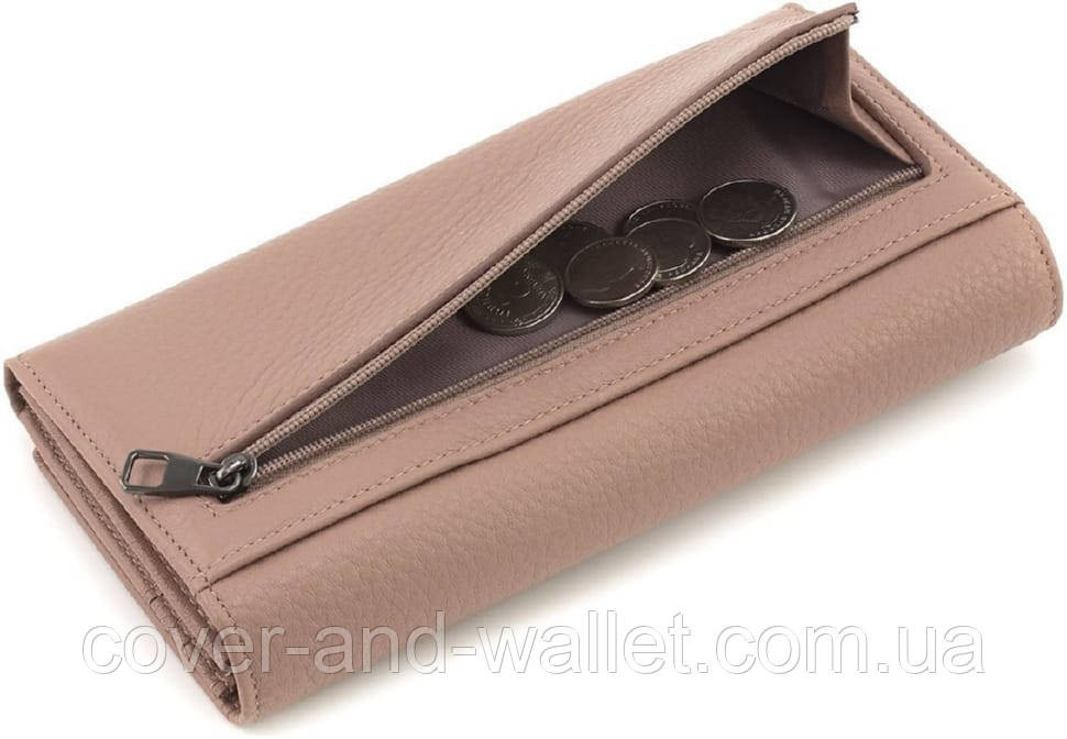 Пудровый женский кошелек из итальялистки кожи на магнитной застежке Marco Coverna Киев - изображение 7