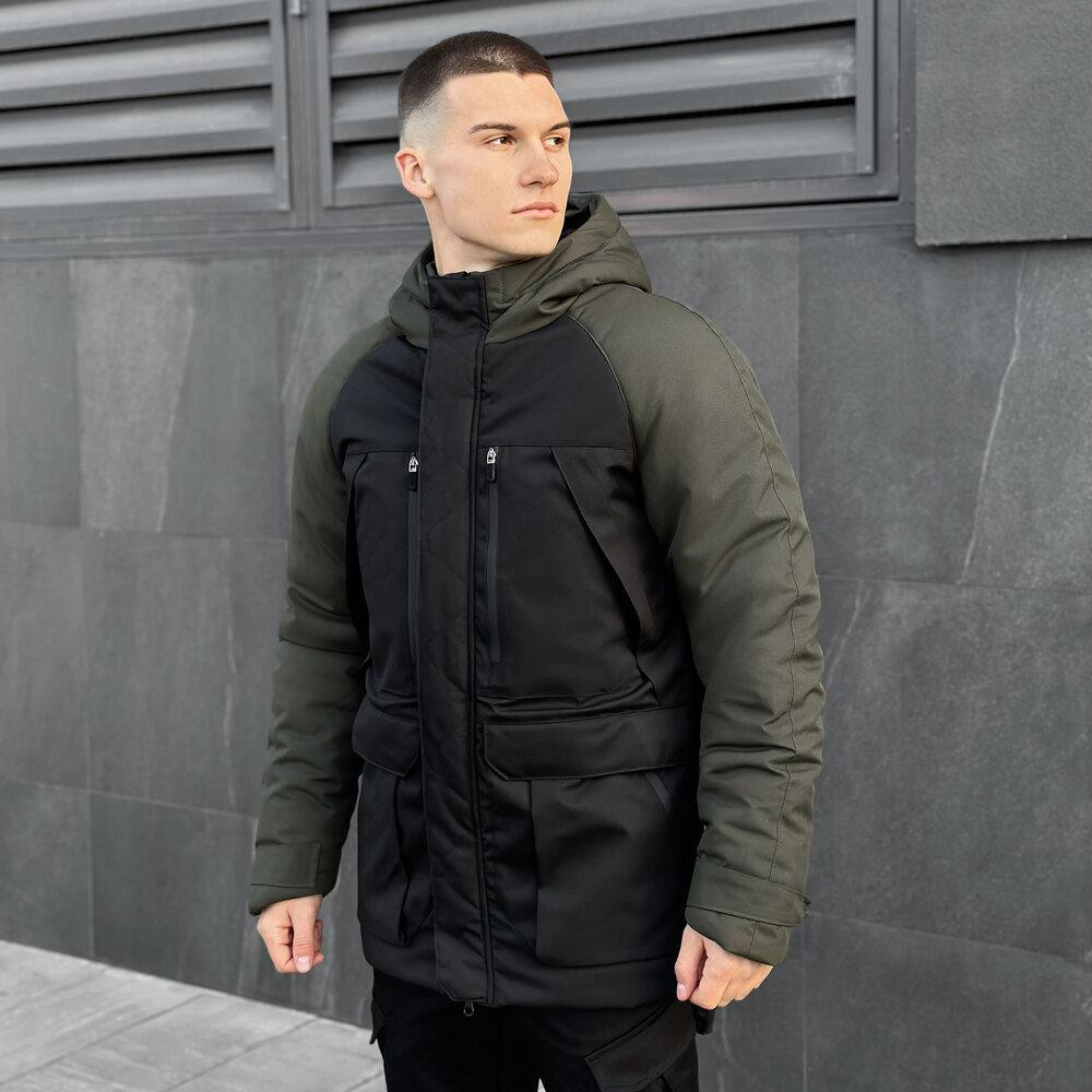 Парка Pobedov зимова чоловіча куртка тепла з хутром на капюшоні чорна+хакі Одеса - фото 2