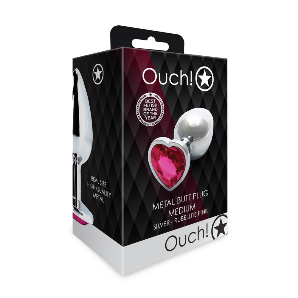 Анальная пробка – Ouch! Metal Butt Plug Medium Silver/Rubellite Pink Sex Aura Киев - изображение 1