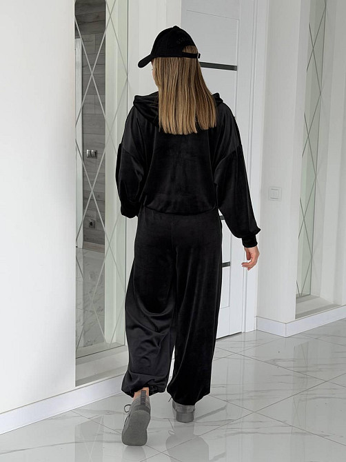 Жіночий сильний повсякденний велюровий костюм-двійка Чорний, 46/48 Одеса - фото 2