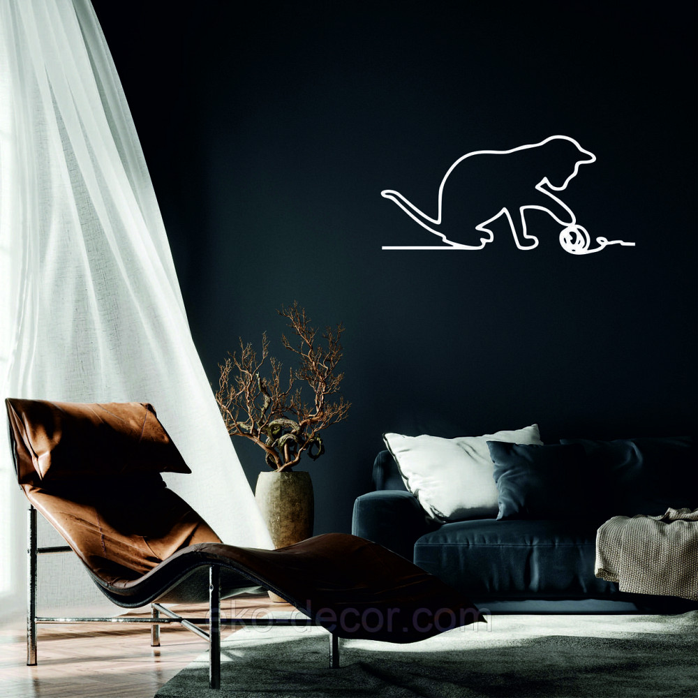 Декоративное настенное 3D Панно «Кот» Декор на стену с объемом 90*44 см, Белый Киев - изображение 1