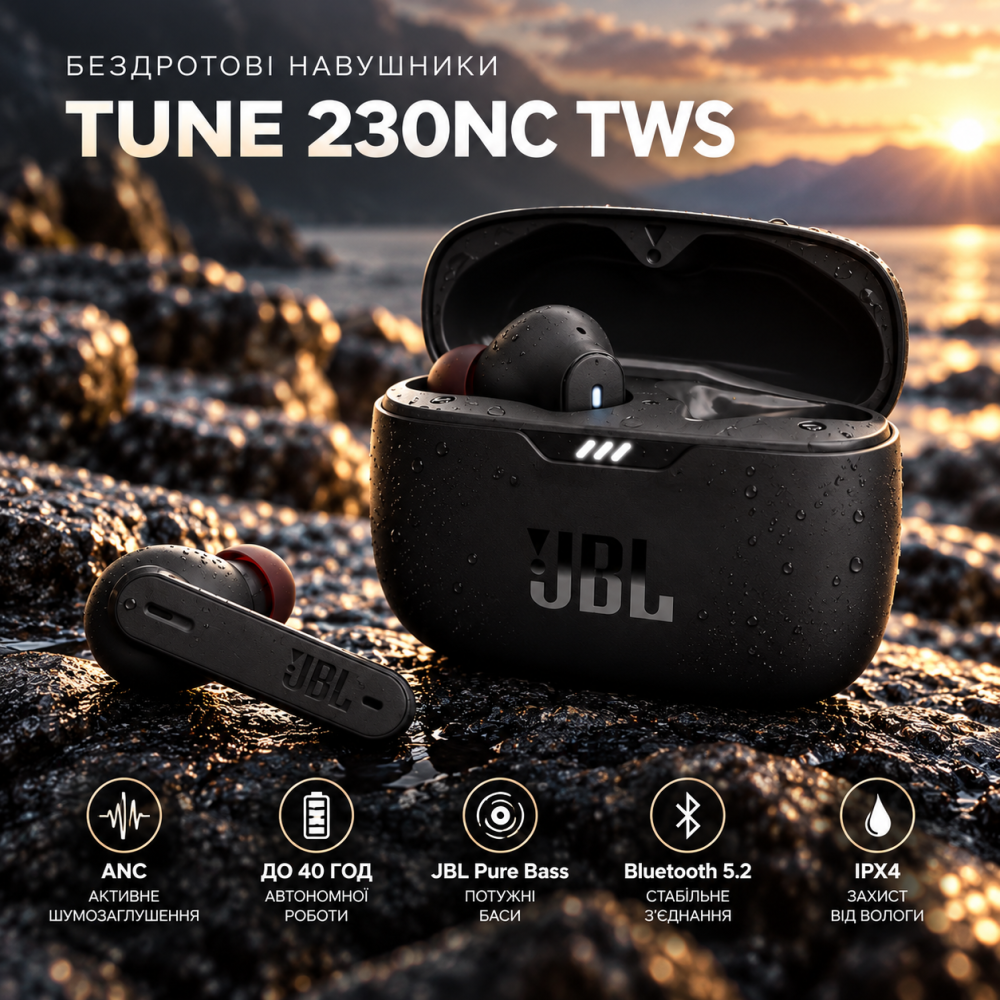 Бездротові навушники JB Tune 230NC TWS Black | ANC, JBL Pure Bass, 40 год, Bluetooth 5.2, IPX4 Київ - фото 9