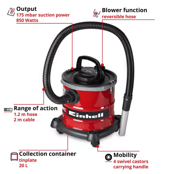 Потужний пилосос для збору золи Einhell TC-AV 2032 DW : 850 Вт, 20л (2351667) Київ