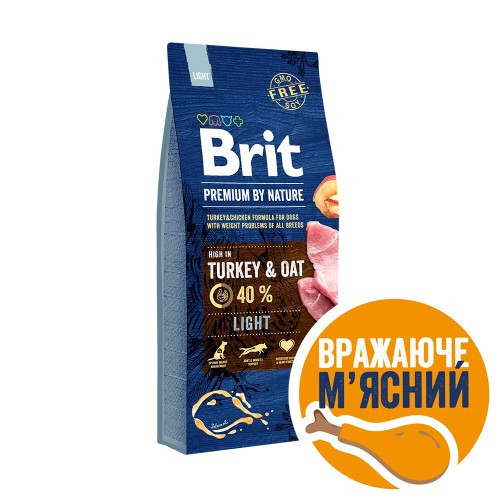 Сухий корм Brit Premium Dog Light для собак із зайвою вагою, з індичкою, 15 кг Київ - фото 1
