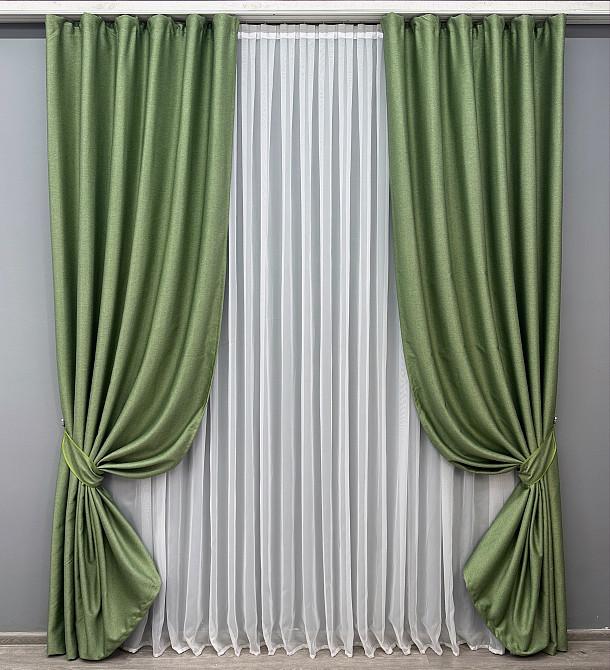 Шторна тканина Шеніл однотонний колір зелений 1684ш Київ - фото 8