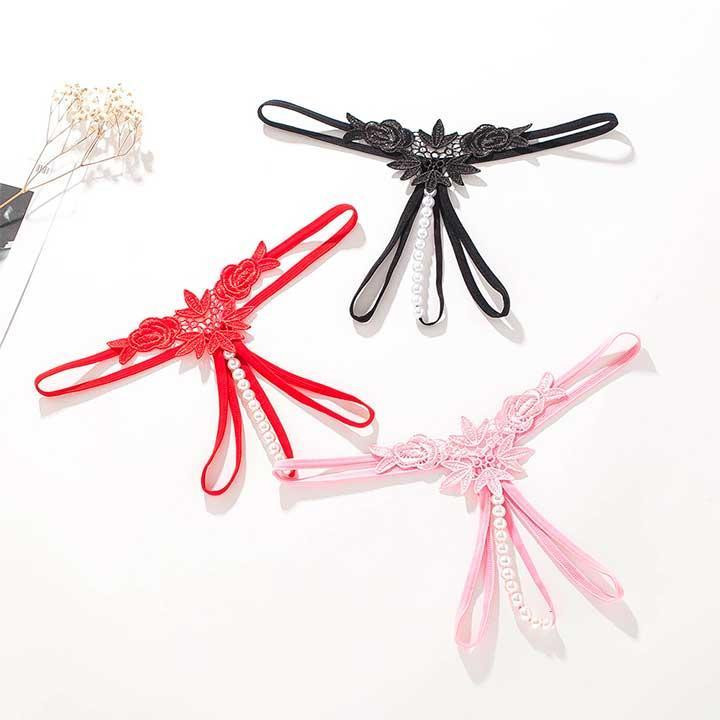 Стрінги з намистинками та квітами - Фуксія - S/M - Еротична білизна Вінниця - фото 6