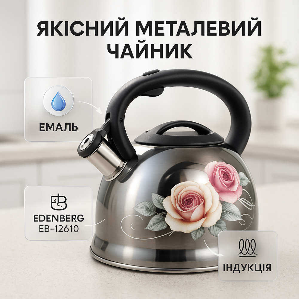 Чайник со свистком нержавеющая сталь Edenberg EB-12610 3л, Чайник для чайной церемонии со свистком NT-72 Львов - изображение 11