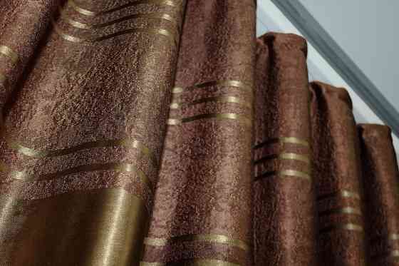 Комплект готових штор VR-Textil Софт № 1392ш Коричневий з золотистим 150х270 см 2 шт (33-0253) Київ