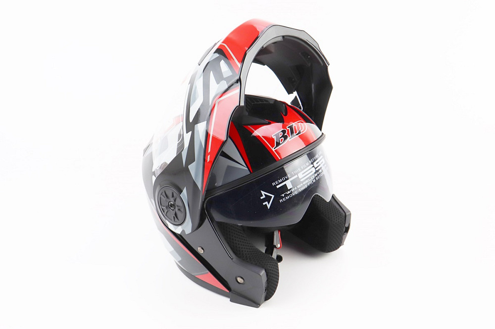 Шолом модуляр, закритий з відкидним підборіддям+відкидні окуляри BLD-159 L (59-60см), ЧОРНО-ЧЕРВОНИЙ Київ - фото 2