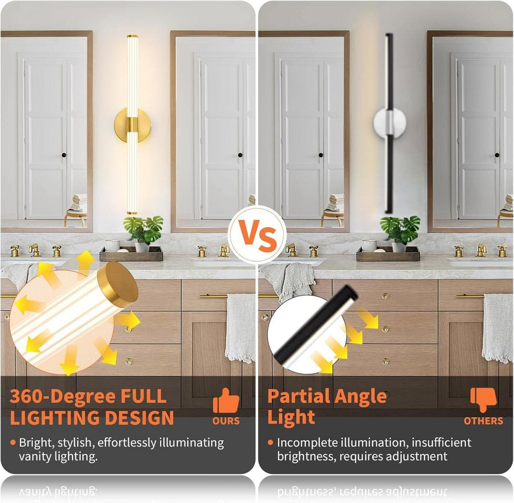 Світильник настінний LED, Бра золотистий 2W, 960 лм, 4000K, лінійне сучасне освітлення для ванної, спальні, вітальні Київ - фото 6