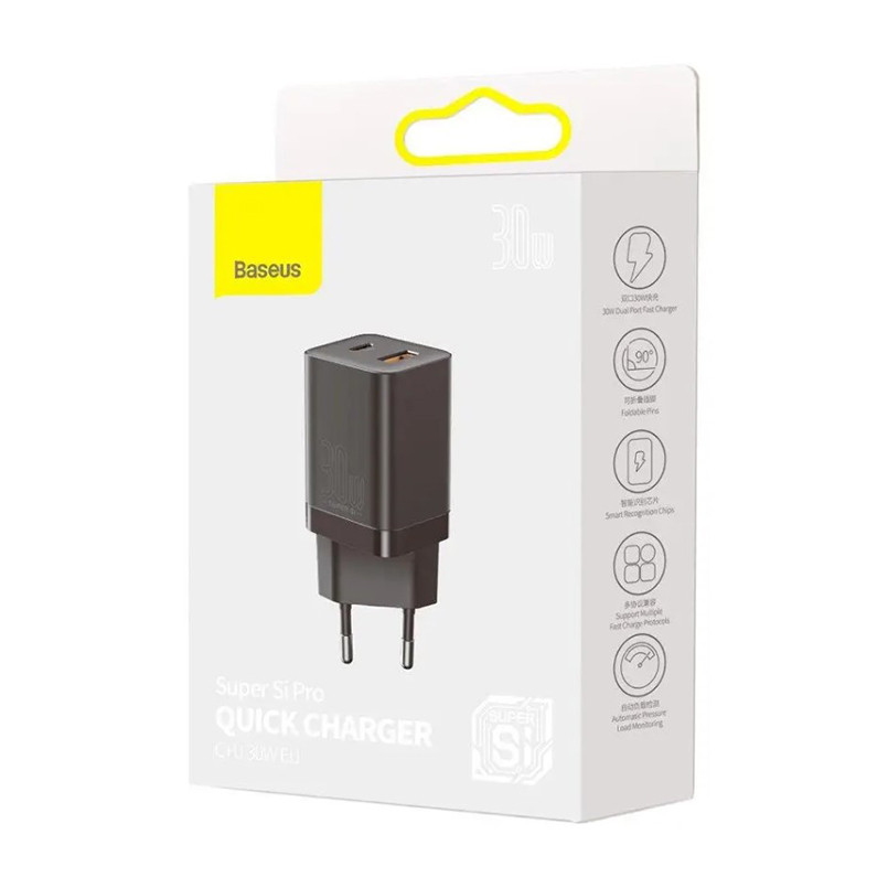 Сетевое зарядное устройство для Baseus Super Si Pro Quick Charger Type-C+USB 30W черный Львов - изображение 6