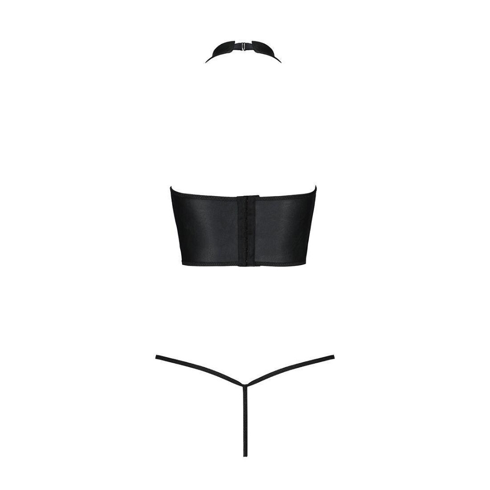 Комплект білизни з відкритими грудьми Passion GENEVIA SET WITH OPEN BRA XXL/XXXL black, корсет, стрі Sex Aura Київ - фото 4