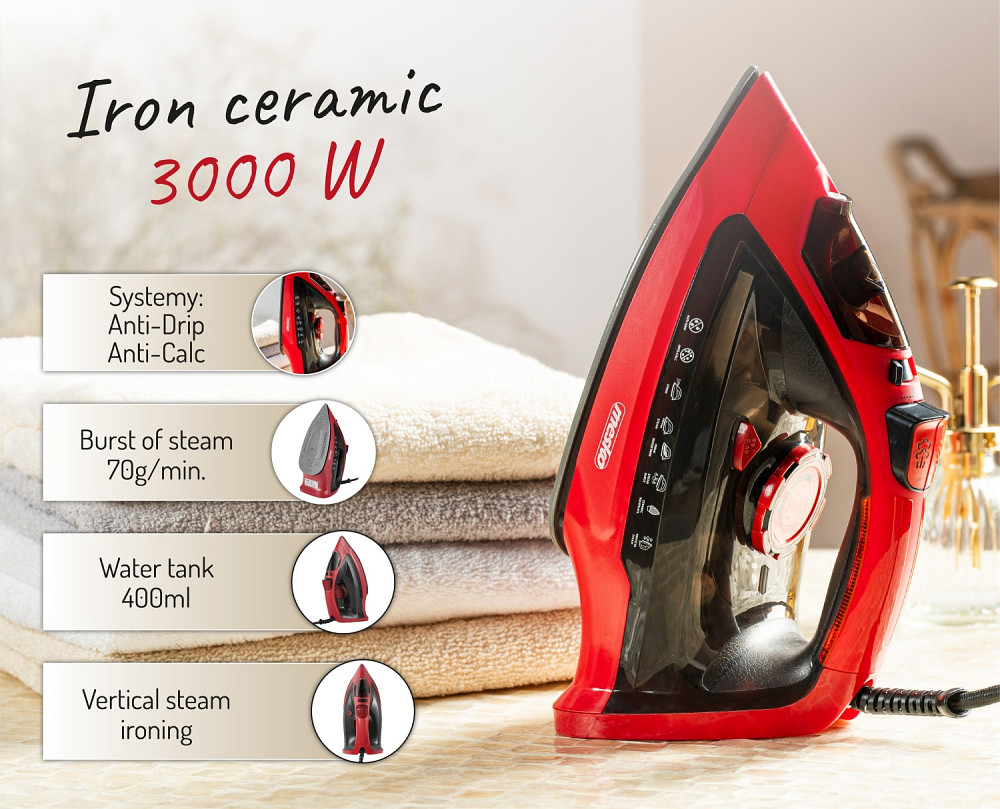 Праска Mesko MS 5031 red 3000Вт/ 400 мл/ кераміка/ ''Крапля-стоп''/автовимкнення/ червона Вінниця - фото 9