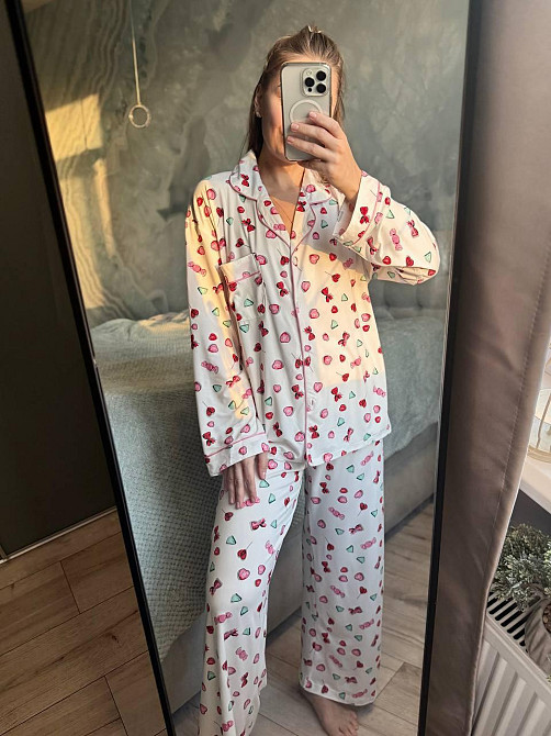 Жіночий домашній костюм-двійка: сорочка та штани з принтом котон 48/50 Одеса - фото 1