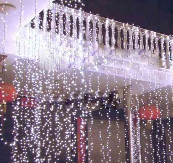 Гірлянда штора завіса Водоспад 3х3 м 280 LED велика лампа 3D (білий шнур, з перехідником) Білий Київ