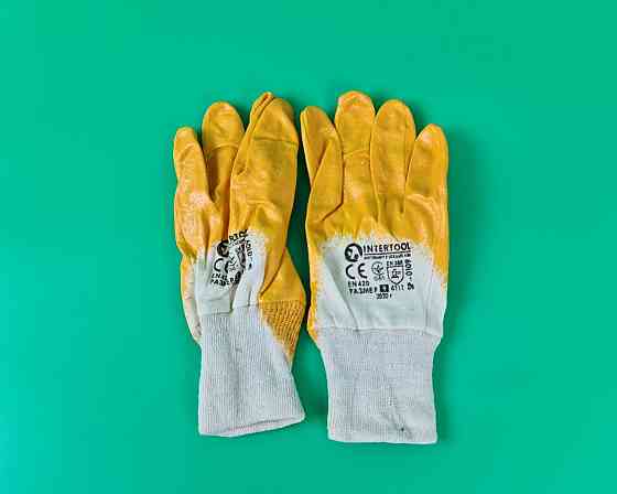 Господарські рукавички Залита Нітрил жовтий No9 "Intertool" (12 пар) Харків