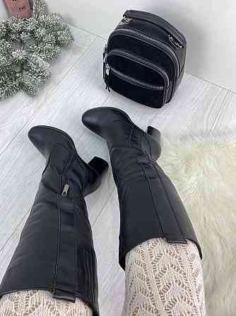 Чоботи жіночі HD чорні натуральна шкіра зима висота 36 см обхват 36-38 см каблук 7 см (6009) 36 Коломия