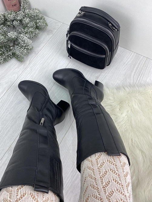 Чоботи жіночі HD чорні натуральна шкіра зима висота 36 см обхват 36-38 см каблук 7 см (6009) 36 Коломия - фото 2