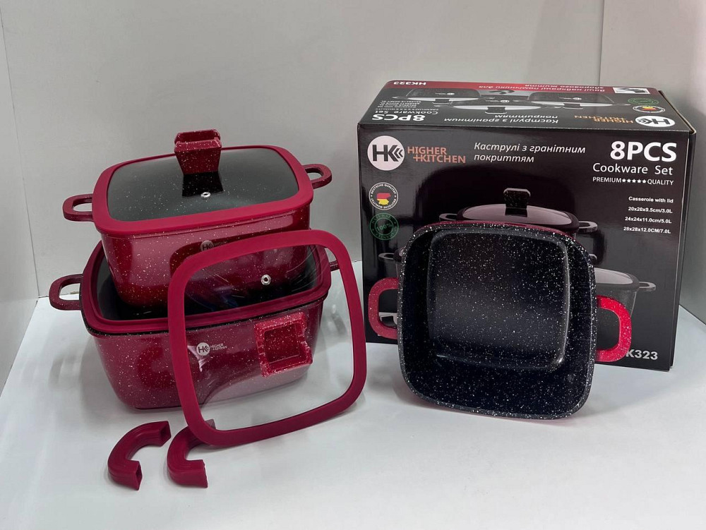 НК-323 Каструлі Набір квадратних із силіконовими кришками (4) Одеса - фото 7