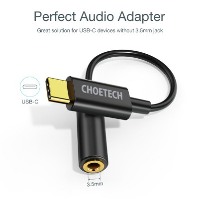 Перехідник USB-C to 3.5m stereo-audio (CDLA) Choetech (AUX003-BK) Вінниця - фото 5