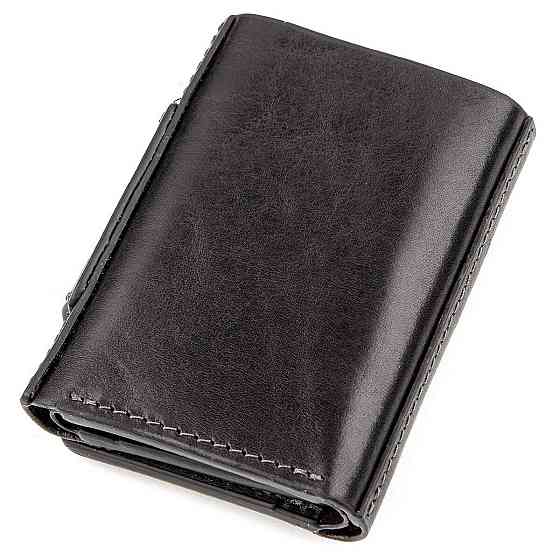 Строгое портмоне унисекс из гладкой кожи Черное (GRANDE PELLE) Киев