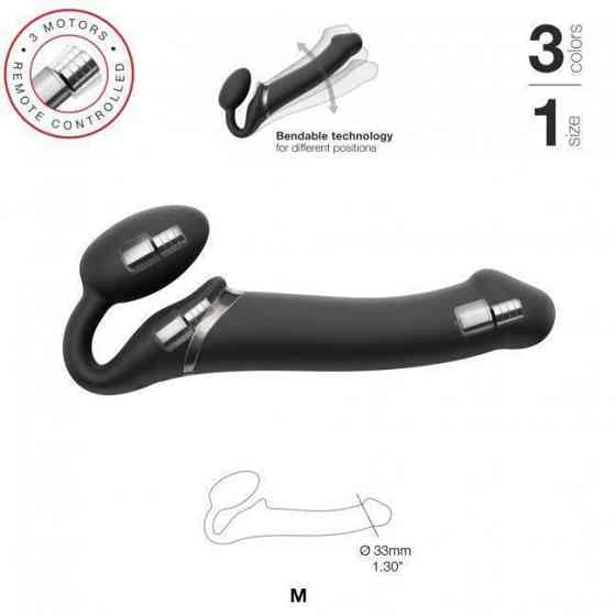 Безремінний страпон з вібрацією Strap-On-Me Vibrating Black M, діаметр 3,8см, пульт ДК, регульований Sex Aura Київ