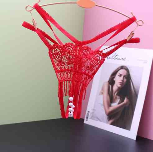 Трусики з перлами червоні - розмір універсальний, резинка до 102см Київ