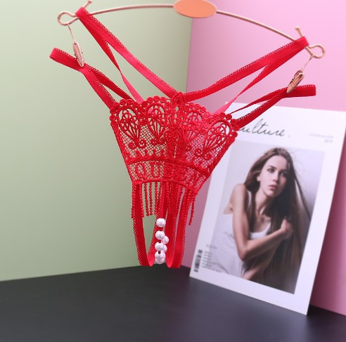 Трусики з перлами червоні - розмір універсальний, резинка до 102см Київ - фото 1