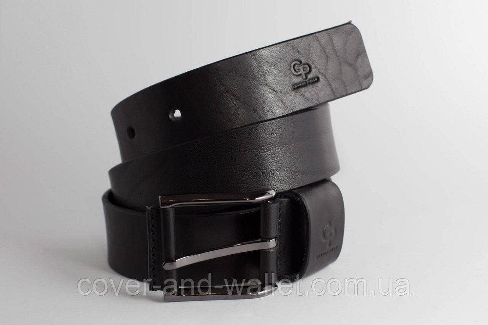 Широкий джинсовий чоловічий ремінь із натуральної шкіри Grande Pelle Calvin (Чорний) Київ - фото 1