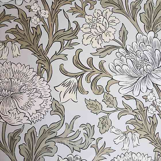 Обои флизелиновые эко Rasch Salisbury 0.53х10 цветы крупные белые желтые розовые на светло сером Киев