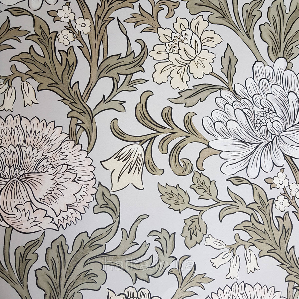 Шпалери флізелінові еко Rasch Salisbury 0.53х10 квіти великі білі жовті рожеві на ясно сірому Київ - фото 4
