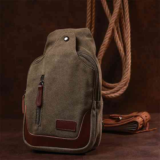 Функциональная мужская сумка через плечо Vintage 20386 Зеленый Киев