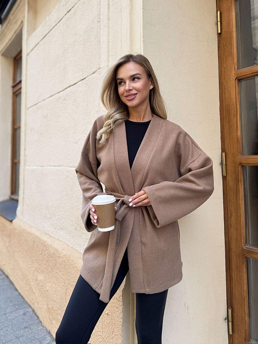 Жіночий теплий базовий кардиган із поясом турецька ангора-в'язка Коричневий, 42/44 Одеса - фото 1