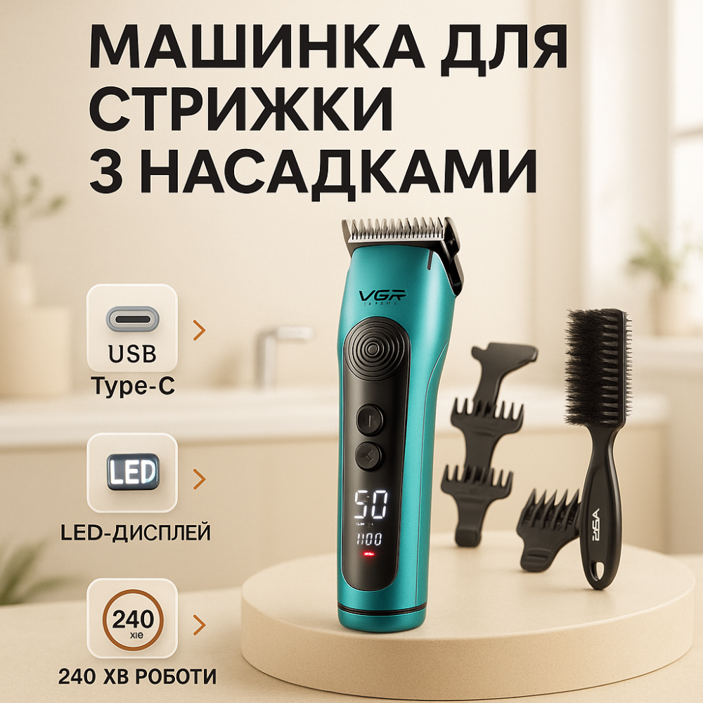 Машинка для різних стрижок акумуляторна VGR, Універсальна машинка для стрижки голови та бороди OG-63 Львів - фото 14