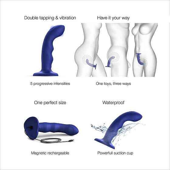 Насадка для страпона з подвійною точковою пульсацією Strap-On-Me TAPPING DILDO WAVE – NIGHT BLUE, М Sex Aura Київ