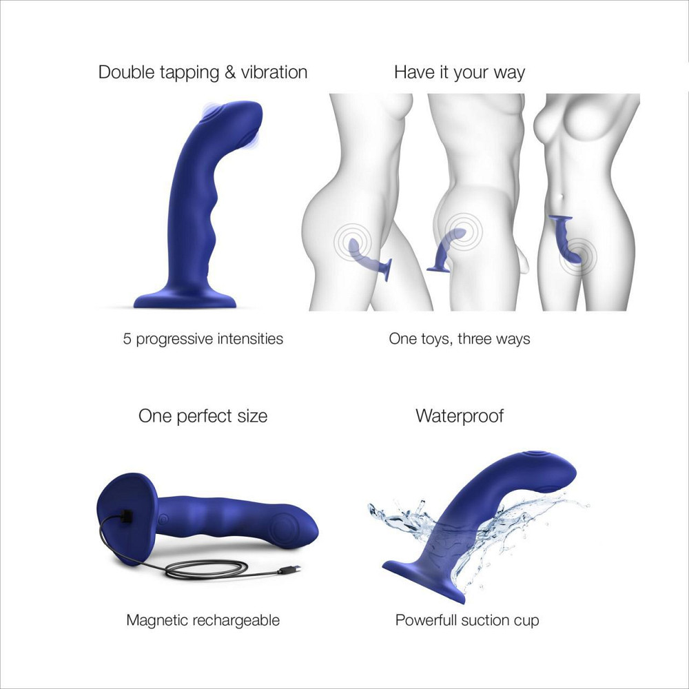 Насадка для страпона з подвійною точковою пульсацією Strap-On-Me TAPPING DILDO WAVE – NIGHT BLUE, М Sex Aura Київ - фото 3