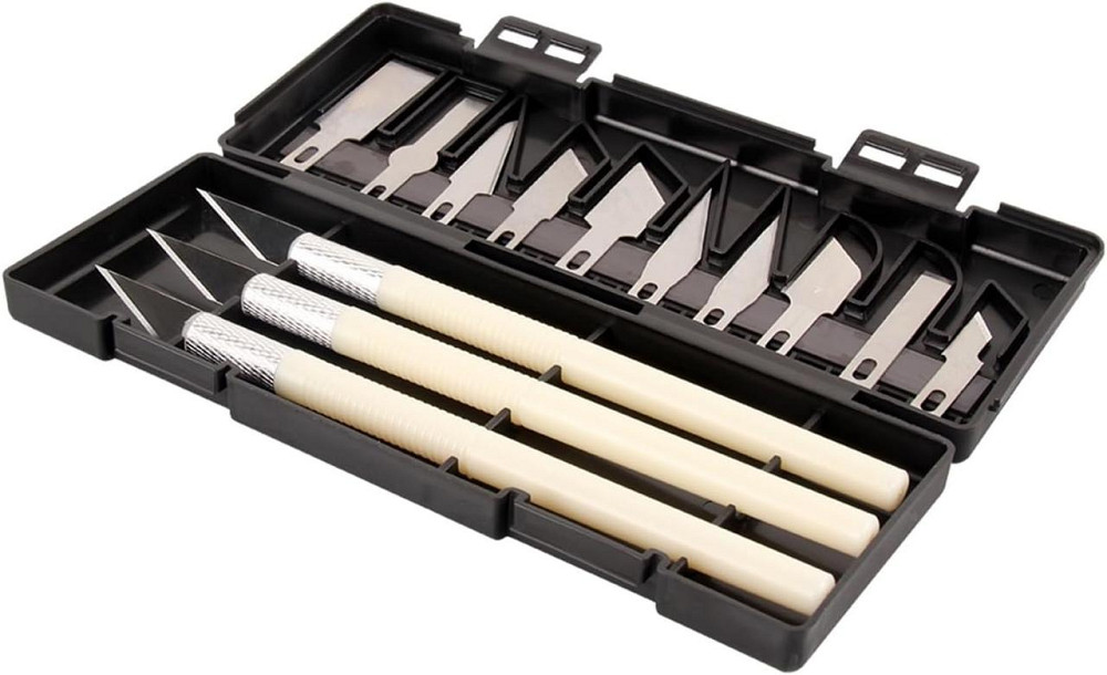 Прецизійні ножі 3шт і 13 змінних лез для дерева шкіри пластику набір у кейсі Київ - фото 5